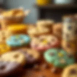 A variety of colorful cookies arranged aesthetically on a table