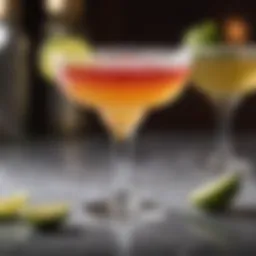 A vibrant margarita glass adorned with a colorful salt rim