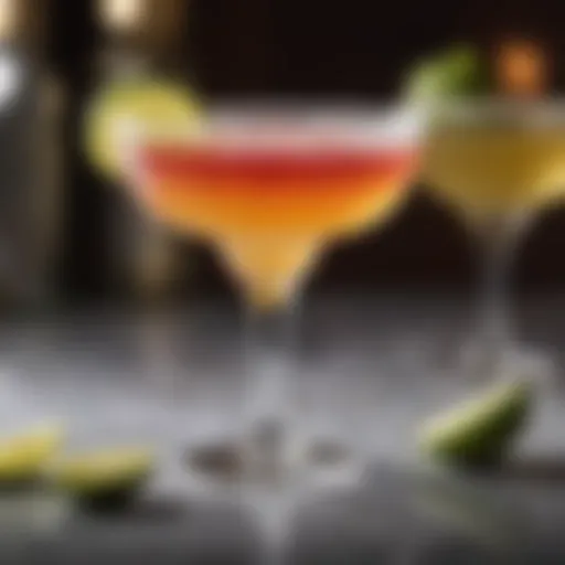A vibrant margarita glass adorned with a colorful salt rim