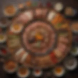 A rustic platter showcasing a variety of smokie dishes from different cultures.