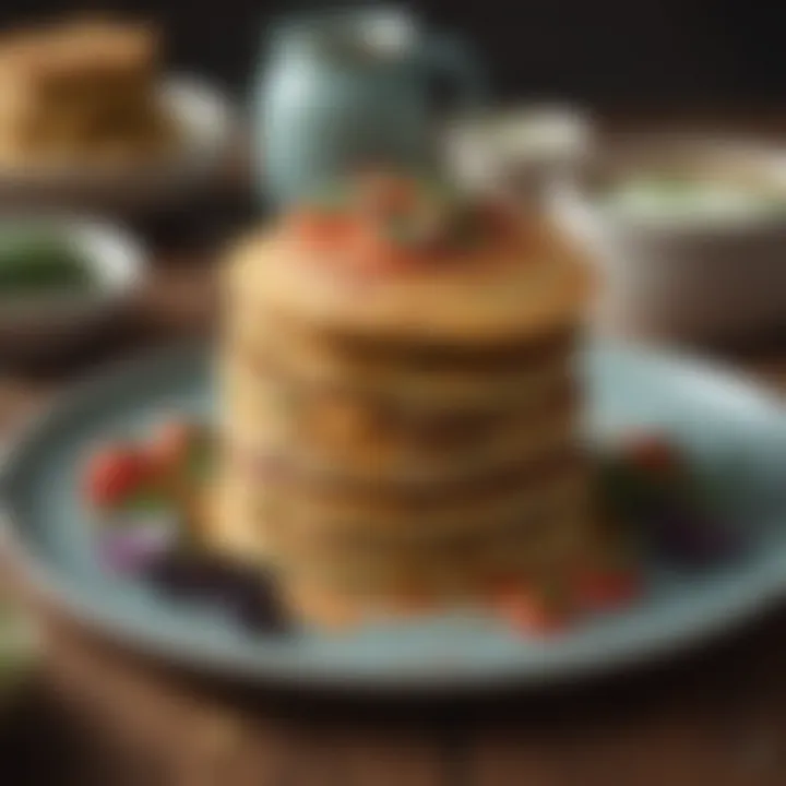 A colorful plate of assorted vegetable pancakes showcasing vibrant ingredients.