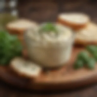 Creamy Vegan Cheese Spread A creamy vegan cheese spread garnished with herbs