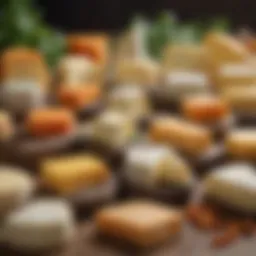 An array of colorful plant-based cheese alternatives