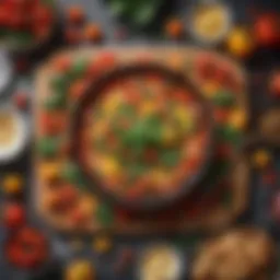 A colorful vegetable breakfast spread featuring tomatoes, spinach, and bell peppers