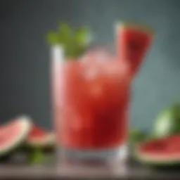 Vibrant watermelon cocktail garnished with mint leaves