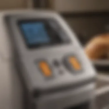 A close-up of essential features on a bread maker's control panel