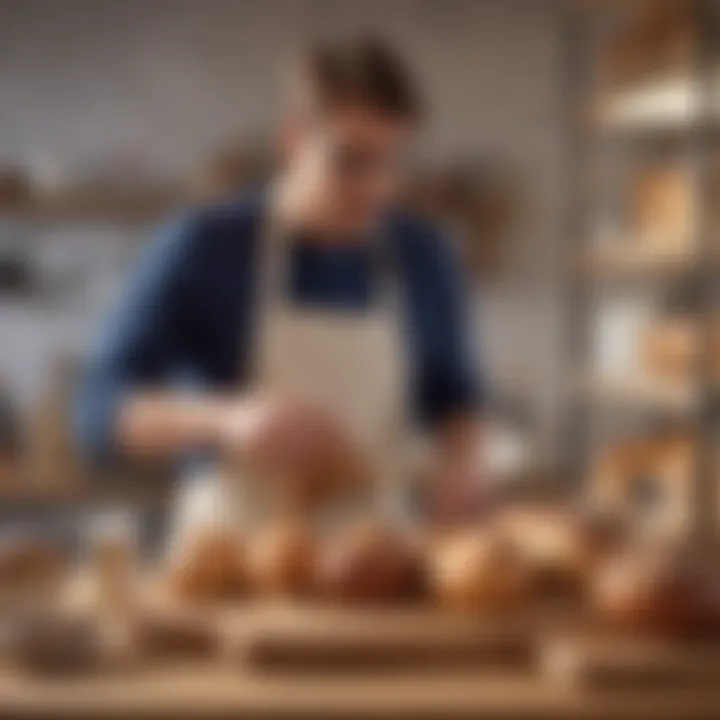 A satisfied customer examining a bread maker in an online store