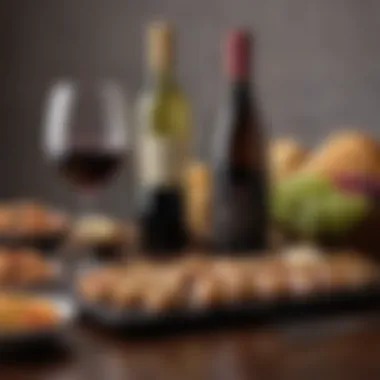 Perfect Wine and Food Pairing Close-up of wine glasses paired with delectable food items, emphasizing pairing techniques.