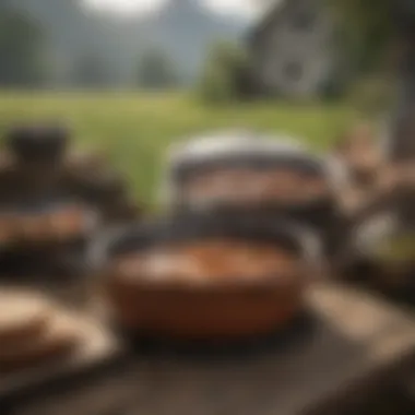 A Field Company Dutch Oven in action, utilized for an array of dishes in a rustic environment