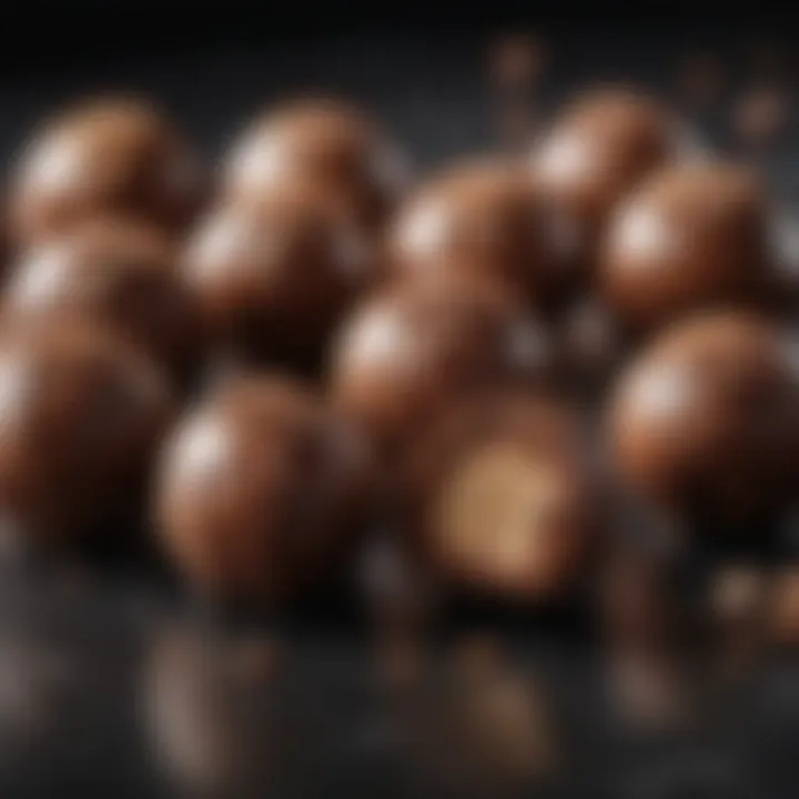 A close-up of luxurious milk chocolate truffles