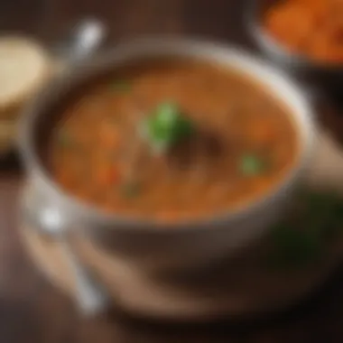 Hearty Spicy Lentil Delight A steaming bowl of spicy lentil soup showcasing rich textures