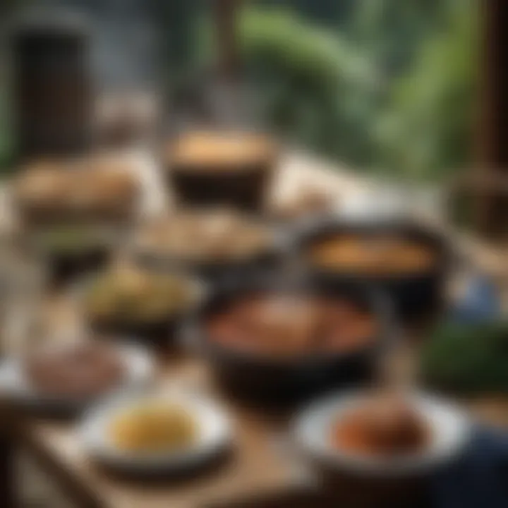 A beautifully arranged dining table featuring dishes cooked in the Dutch oven