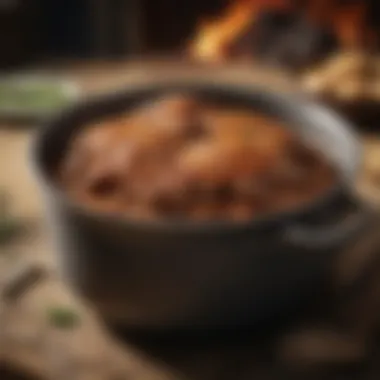 Intricate Design of the Dutch Oven Close-up of the Dutch oven showcasing its intricate design and durable material