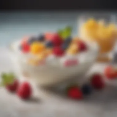 Delightful Fusion: Fruit and Kefir Harmony A vibrant bowl of fruit topped with creamy kefir, highlighting its culinary versatility.