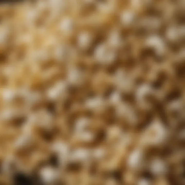 Close-up of popped corn sprinkled with garlic powder and spices