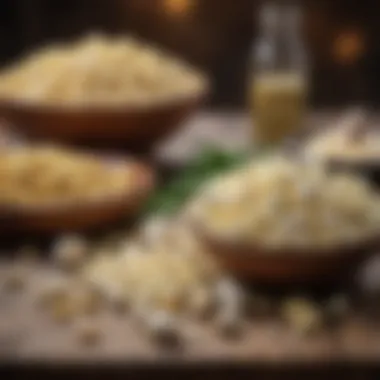 A vibrant scene showcasing garlic and popcorn on a rustic table