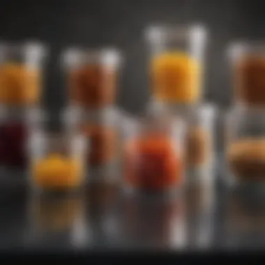 Versatile Glass Containers Variety of glass containers with lids used for food storage