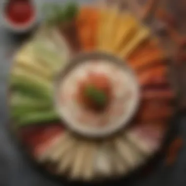 Dipping Delights: Encouraging Flavor Exploration Through Variety A beautifully arranged platter showcasing various dips and veggie sticks