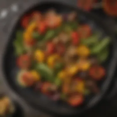 Grilling Basket Loaded with Flavor A grilling basket filled with seasoned vegetables on a barbecue grill