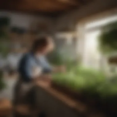 Caring for an Indoor Herb Garden A person tending to an indoor herb garden, reflecting care and knowledge in gardening