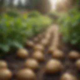 Close-up of healthy potato plants in a lush garden