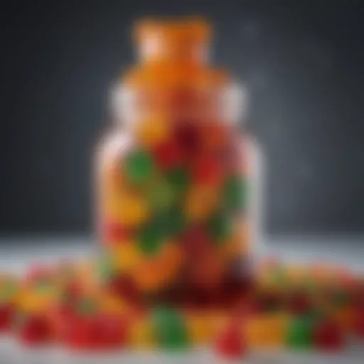 Colorful gummy bears in a glass jar