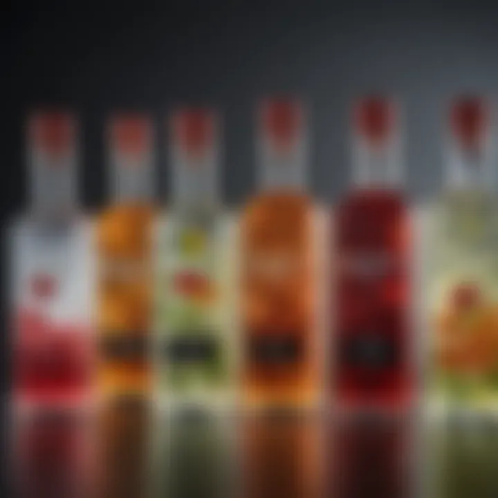 Creative display of various infused vodka cocktails