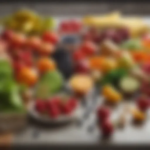 Colorful assortment of fruits and vegetables on a kitchen counter