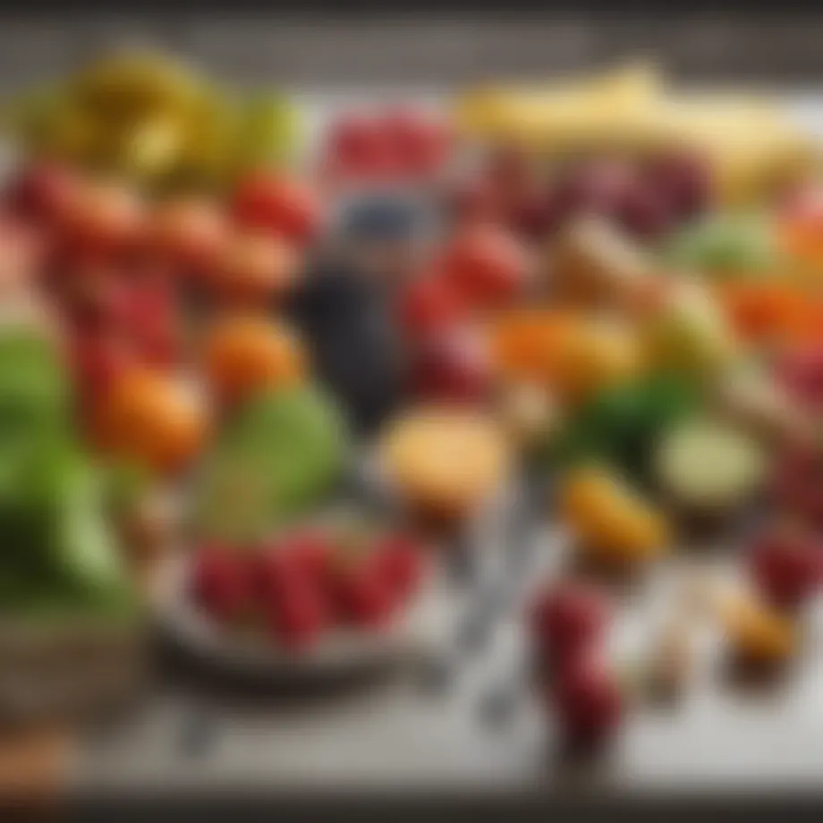 Colorful assortment of fruits and vegetables on a kitchen counter