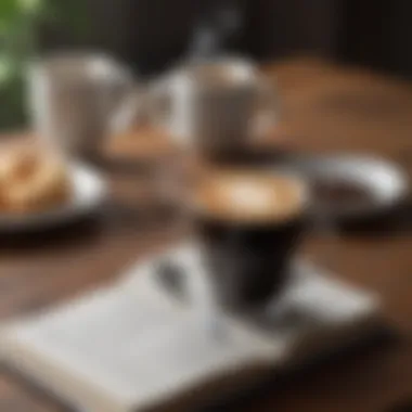 Coffee and Mindful Relaxation A serene coffee moment with a book, highlighting a cup of black coffee on a table