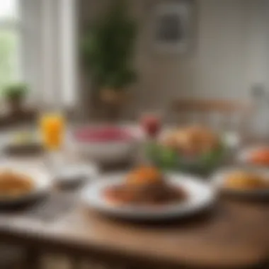 Serene Heart-Healthy Dining Experience A serene setting featuring a dining table with heart-healthy meal options