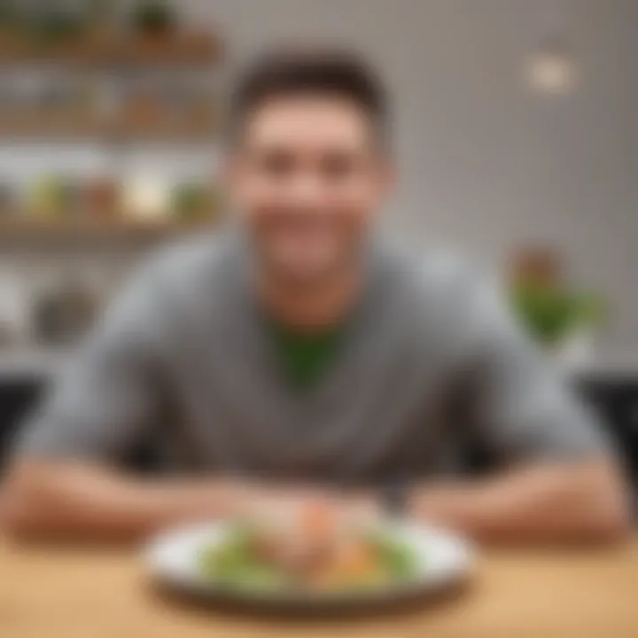 A close-up of a satisfied customer enjoying a Hello Fresh meal experience