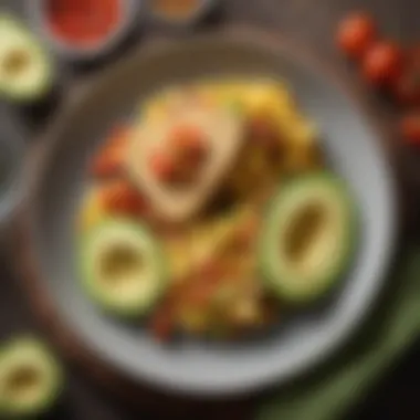 Savory Tofu Scramble with Toast and Avocado A hearty plate of tofu scramble served with whole-grain toast and avocado slices.