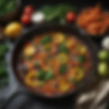 Seasoned Cast Iron Skillet A cast iron skillet with seasoned surface and vibrant colors of vegetables