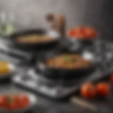 Elegant Non-Stick Pan Set A set of non-stick pans displayed elegantly in a modern kitchen
