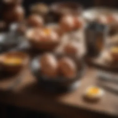 Historical context of egg preparation illustrated with vintage tools