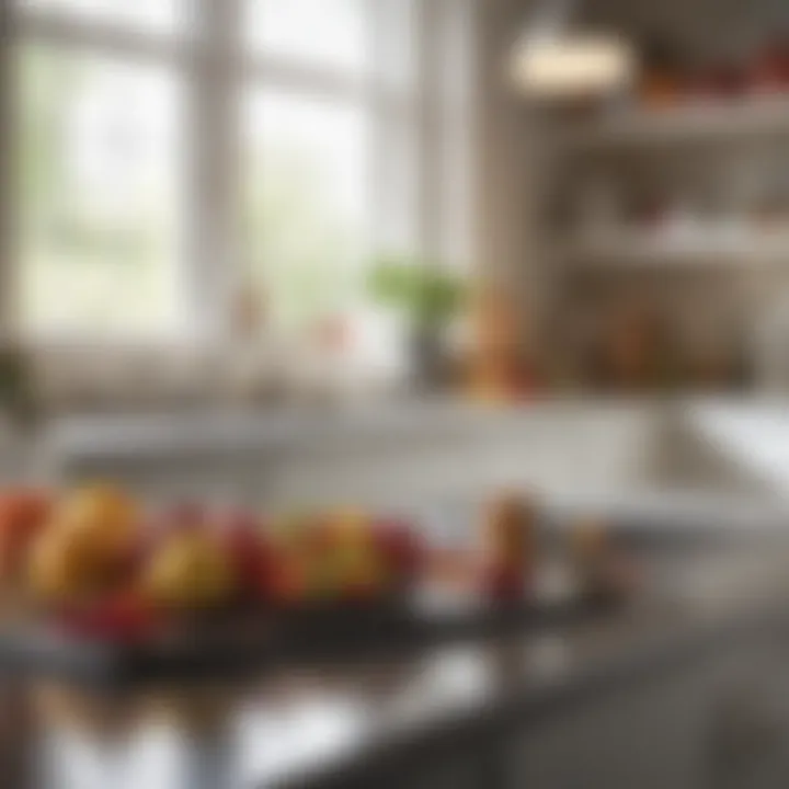 A kitchen counter with fruits and a fruit fly trap