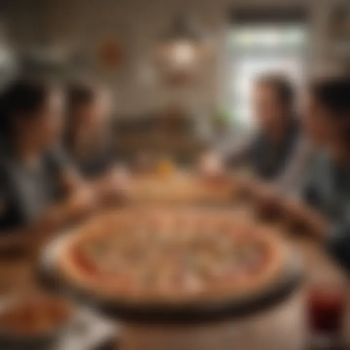 A diverse group enjoying pizza at Home Slice, highlighting community engagement.