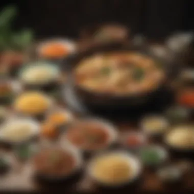 A Culinary Feast: Arranging the Perfect Hot Pot Experience A beautifully arranged table featuring hot pot ingredients and noodles.