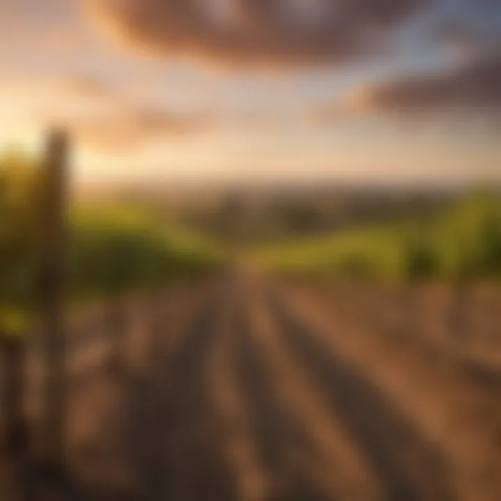 A serene vineyard landscape during sunset, symbolizing wine quality