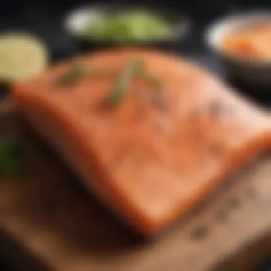 Fresh salmon fillet on a wooden board