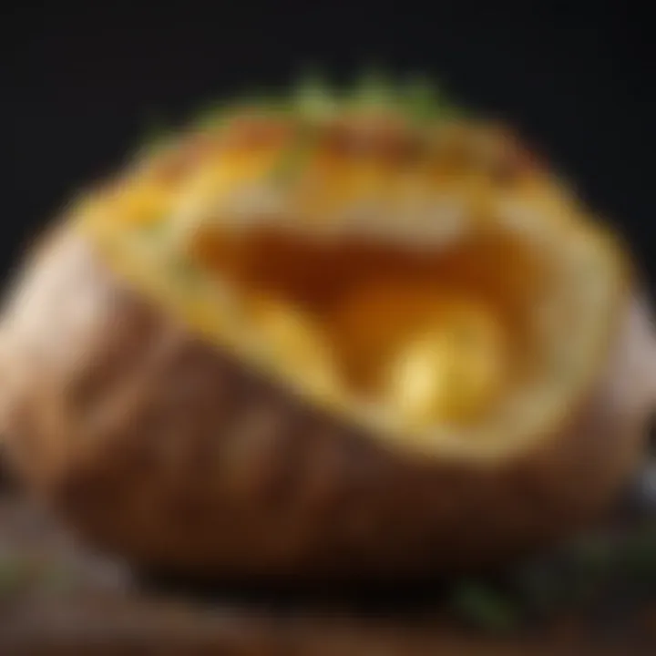 A perfectly baked potato cut open revealing fluffy interior