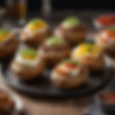 Diverse Topping Options for Baked Potatoes Baked potatoes with various toppings arranged on a plate