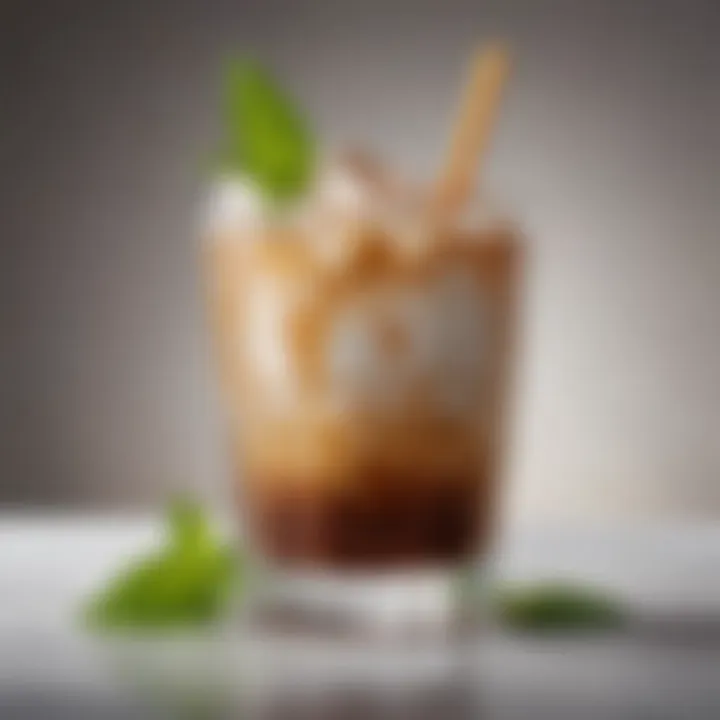 Iced coffee garnished with mint leaves