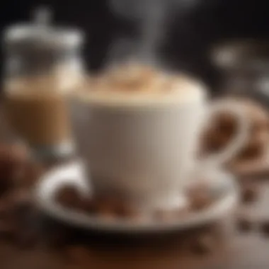 Cultural Significance of Coffee and Its Evolution A steaming cup of coffee with historical coffee tools and artifacts reflecting the cultural background