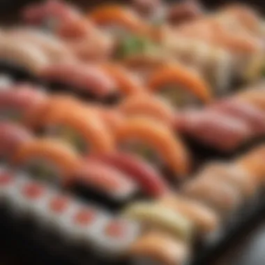 Diverse selection of sushi and seafood at the buffet