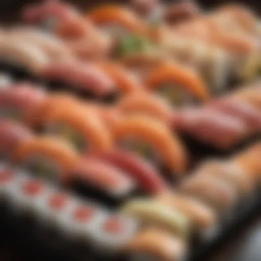 Diverse selection of sushi and seafood at the buffet