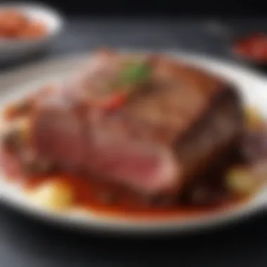 Culinary Masterpiece: Vacuum-Sealed Meat Dish Beautifully plated vacuum-sealed marinated meat dish