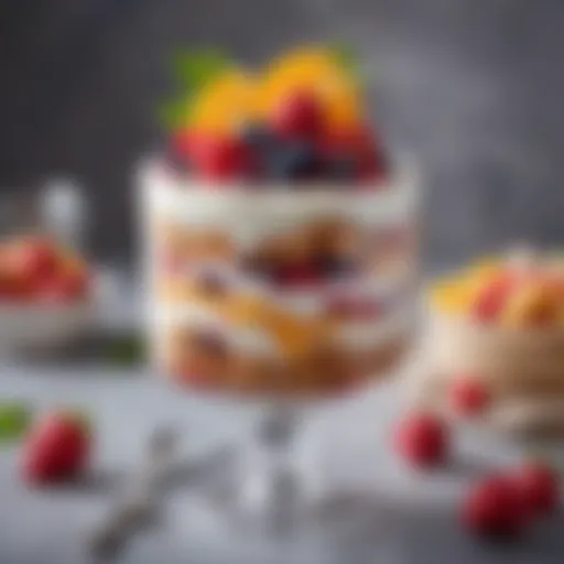 A vibrant fruit parfait layered with seasonal berries and creamy yogurt