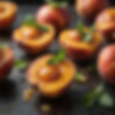 Honey Drizzled Grilled Peaches Grilled peaches drizzled with honey and sprinkled with mint